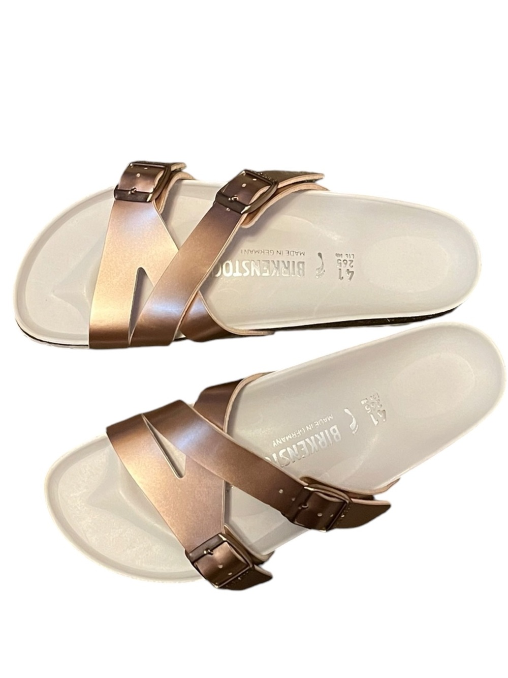 Auth Birkenstock Women's Yao Hex Metallic Slide on Sandal - Rose Gold Metallic - Picture 8 of 9